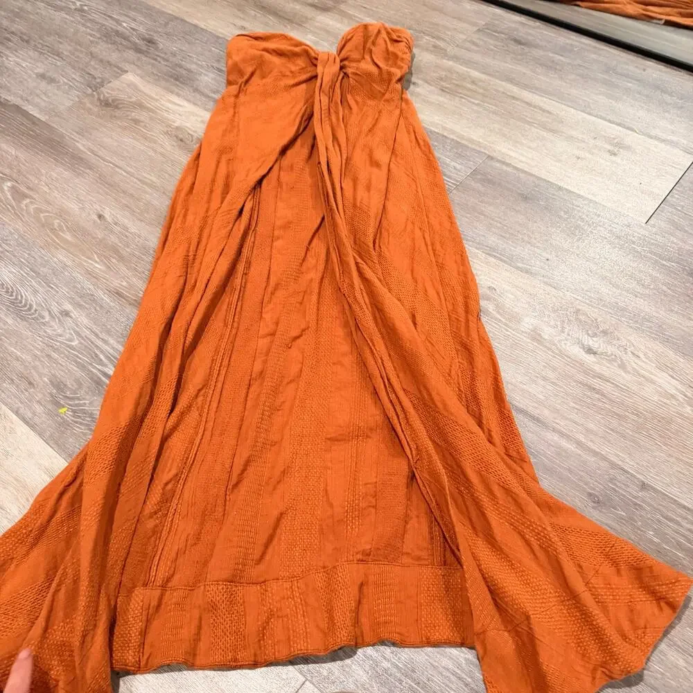 Free People Texture Strapless Orange Rust High Low Top Size XS - Picture 2 of 7
